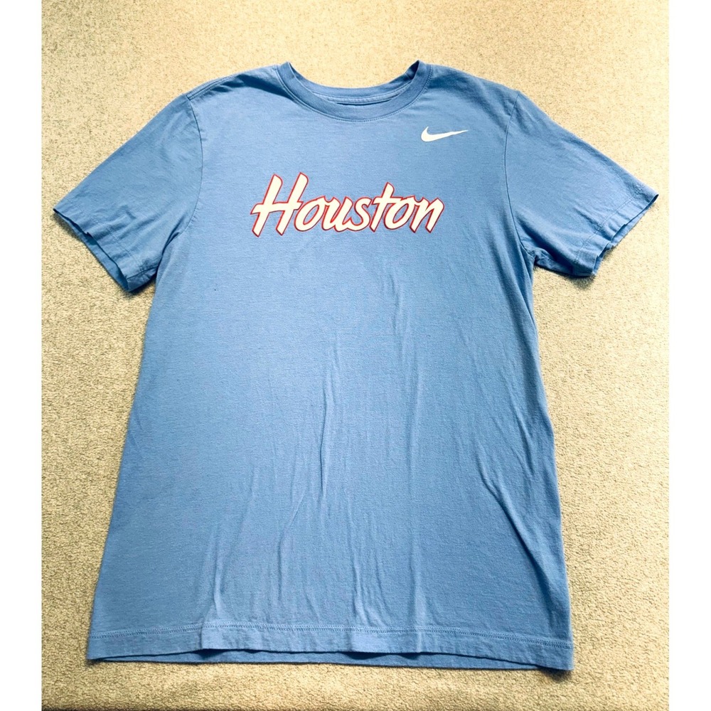 Nike Graphic T-Shirt Womens Small Blue Houston Script Swoosh Short Sleeve Tee